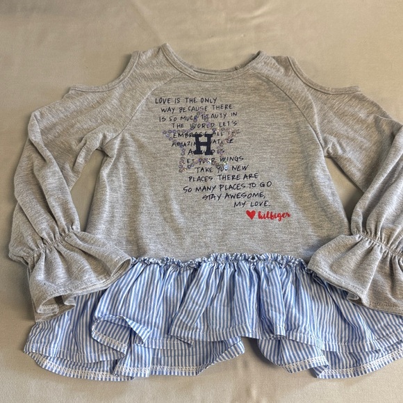 Tommy Hilfiger - Grey Top with Blue Striped Ruffle - Picture 1 of 5